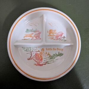 Vintage 1930s/1940s Fire King Green and Orange Little Bo Peep Milk Glass Plate
